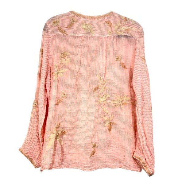 Johnny Was Joelle Collared Prairie Blouse Embroidered Stripe Large Pre-Loved - Picture 5 of 5